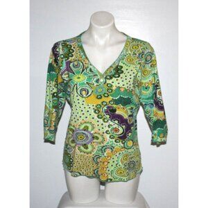 ZASHI Women's Green Cotton Floral Top Size M